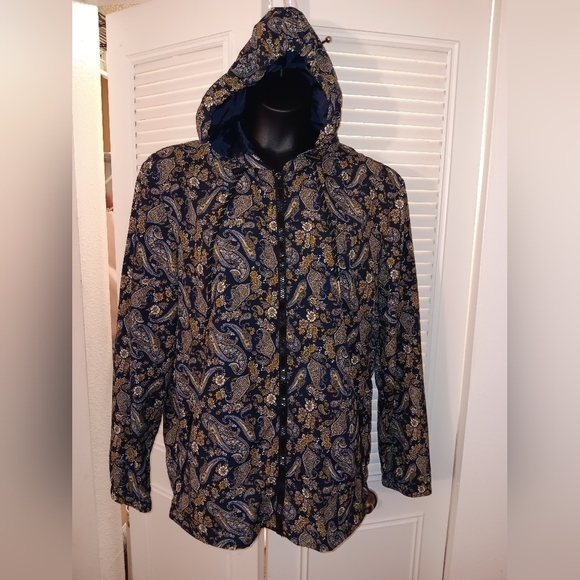 Consequence navy/gold 𝅺paisley printed windbreaker full zip jacket size large - Picture 1 of 8